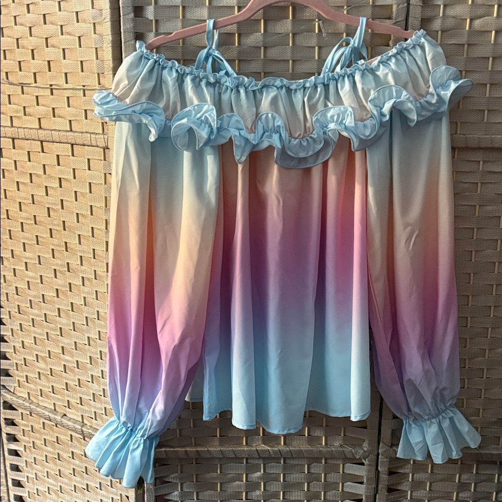 Colorful Off-Shoulder Ruffle Blouse